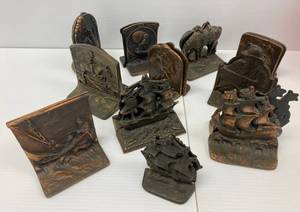 lot 38 image: Group of Vintage Copper Plated Bookends Some Brass
