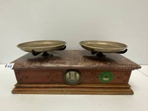 lot 73 image: Vintage Minnesota Railroad and Warehouse Comm. Weights And Measures Dept. Marble Top Scale.