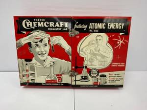 lot 75 image: Vintage Tin Litho Portor Chemcraft Chemistry Lab Advertising Container