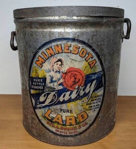 lot 44 image: Vintage Hormel Co. Pail with Lid Minnesota Dairy Pure Kettle Rendered Lard