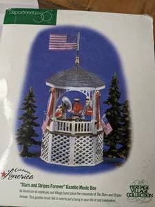 lot 75 image: Department 56 Heritage Village Collection Stars and Stripes Forever Gazebo Music Box