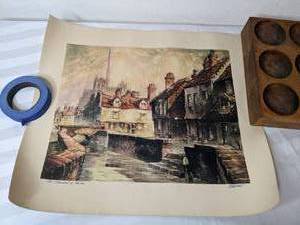lot 123 image: Vintage Artwork The Cathedral of Amiens Signed by Artist Al Mettel