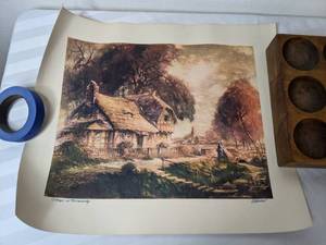 lot 124 image: Vintage Print Cottage in Normandy Signed by Artist Al Mettel