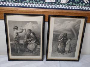 lot 111 image: Vintage Antique Pair of French & British Prints, The Eft & On the Way to School