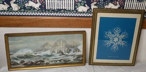 lot 114 image: Pair of Framed Vintage Wall Art, Ocean & Snowflakes
