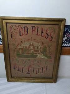 lot 109 image: Framed Family Antique God Bless Our Home