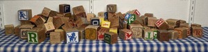 lot 54 image: Collection of Vintage Wooden Alphabet Blocks