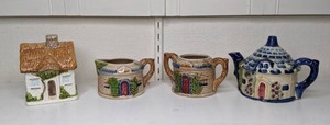 lot 33 image: Vintage Cottage Ware Sugar Bowl with Lid (Otagiri), SugarCreamer (Shafford), Teapot Made in Japan