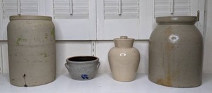 lot 40 image: Vintage Pottery Large Jar-Weymans Snuff, Bowl-Rowe Pottery Works, Jar with Lid-Copenhagen Snuff, Large Jar