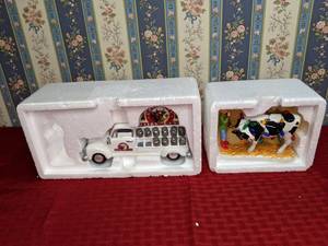 lot 229 image: Vintage Department 56 The Original Snow Village Collection Fresh Dairy Delivery & Decorating Elsie for Christmas