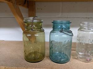 lot 328 image: 18 Piece Collection of Vintage Clear and Colored Glass Containers