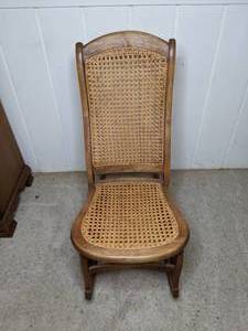 lot 301 image: Antique Armless Cane Rocking Chair