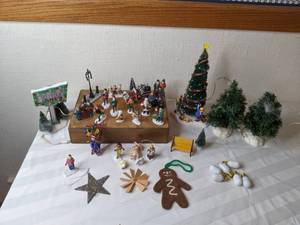 lot 364 image: Christmas Village Accessories Trees, Bench, Car, Various Figures, & More