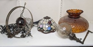 lot 652 image: VintageAntique Light Fixtures and Glass Shades, Hobnail, Tiffany Style