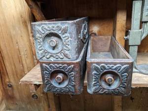 lot 682 image: Collection of Antique Items - Drawers, Hooks, Well Pump Handle