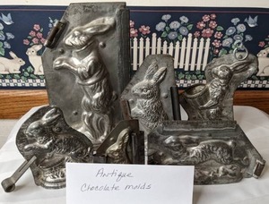 lot 628 image: Six Antique Chocolate Molds - Bunny Rabbits