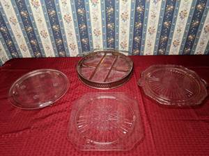 lot 421 image: Vintage Collection of Four Federal Clear Glass Serving Platters