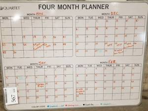 lot 567 image: White Board Four Month Planner
