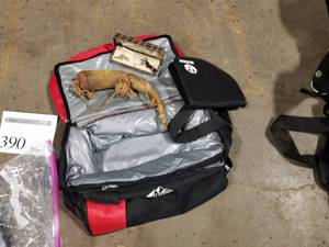 lot 390 image: Ruger Hand Gun Case, Kore Gear Cooler Bag, Powder Horn, Hat Pin Set, Little Atom Worlds Smallest Rifle