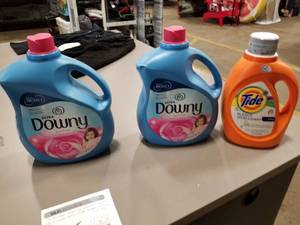 lot 396 image: Lot of (3) Laundry Care Products - Downey Ultra Fabric Softener 1.01-Gallon (x2), Tide Detergent 2.72-Liter (x1)