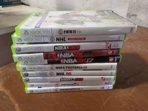 lot 455 image: Lot of (10) Microsoft Xbox 360 Games - FIFA15, NHL Legacy, NBA2K8, NBA2K17, NCAA13, NHL08, Madden 11, Madden 25