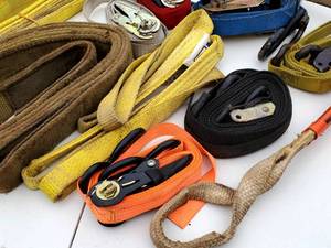 lot 104 image: Assorted Tow Straps  Cargo Ratchets Lot