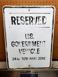 lot 273 image: Vintage Reserved U.S. Government Pressed Steel Street Sign