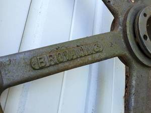 lot 166 image: (2) Steel Browning Pulley Wheels Yard Decor Lot