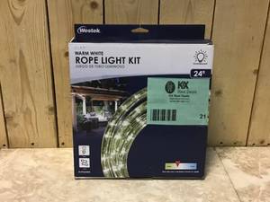 lot 21 image: OutdoorIndoor 24 ft. Incandescent White Rope Light Kit by Westek Customer Returns See Pictures