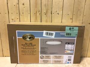 lot 23 image: 24 in. Oval 1-Light Brushed Nickel Dimmable LED Flush Mount by Hampton Bay Customer Returns See Pictures