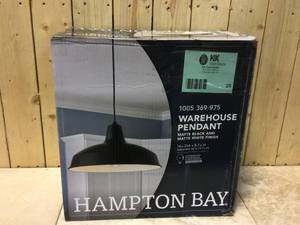 lot 25 image: 1-Light Black Warehouse Pendant Hanging Light with Metal Shade by Hampton Bay Customer Returns See Pictures