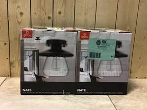 lot 44 image: Lot of 2 Nate 1-Light Oil Rubbed Bronze Semi-Flush Mount Ceiling Light with Clear Glass Shade by Globe Electric Customer Returns See Pictures