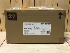 lot 46 image: Elmcroft 18.25 in. 2-Light Brushed Gold and Designer White Bath Vanity Light by Hampton Bay Customer Returns See Pictures