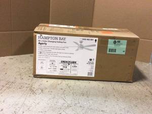 lot 48 image: Averly 52 in. Integrated LED Matte White Ceiling Fan with Light and Remote Control with Color Changing Technology by Hampton Bay Customer Returns See Pictures