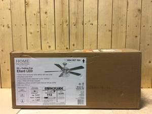 lot 54 image: Ellard 52 in. LED Brushed Nickel Ceiling Fan with Light Kit by Home Decorators Collection Customer Returns See Pictures