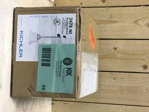 lot 68 image: Telford 1-Light Brushed Nickel Transitional Kitchen Mini Pendant Hanging Light with Alabaster Swirl Glass by KICHLER Customer Returns See Pictures