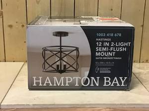 lot 74 image: Hastings 12 in. 2-Light Satin Bronze Ceiling Semi-Flush Mount Light by Hampton Bay Customer Returns See Pictures