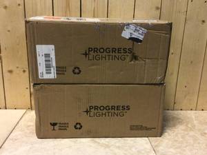 lot 77 image: Lot of 2 Replay Collection 2-Light Polished Nickel Etched White Glass Modern Bath Vanity Light by Progress Lighting Customer Returns See Pictures