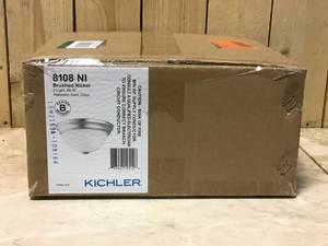 lot 89 image: Independence 11.25 in. 2-Light Brushed Nickel Hallway Round Flush Mount Ceiling Light with Alabaster Swirl Glass by KICHLER Customer Returns See Pictures