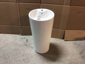 lot 101 image: 32 in. Tall Round Ceramic Pedestal Sink with Overflow and Pop-Up Drain review pictures