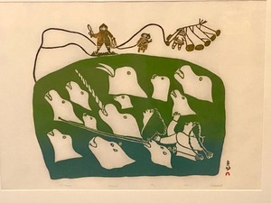 lot 1 image: Ashoona Pitseolak Stonecut, 1971, Cape Dorset - Lumaiyo Framed Art