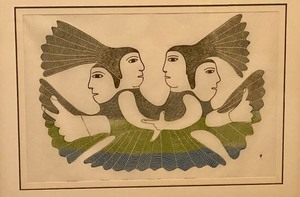 lot 2 image: Framed Stonecut by Ashevak Kenojuak Seamaids Cape Dorset 1978