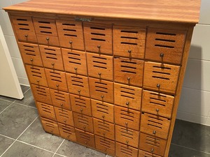 lot 12 image: Antique Multi Drawer Card Filing Cabinet