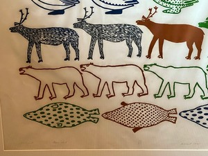 lot 18 image: Stone Cut Cape Dorset Art 1975 by Jamasie Teevee