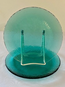 lot 70 image: Three Aqua Blue Fire and Light Glass Plates
