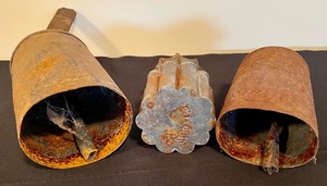 lot 245 image: Vintage Metal Bells and a Candle Holder