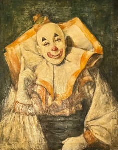lot 255 image: Clown Portrait Oil on Canvas Painting by W. Cortland Butterfield