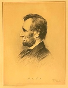 lot 253 image: Vintage Portrait Drawing of Abraham Lincoln by T. Johnson
