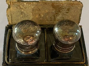 lot 46 image: Pair of Antique Bottles with Sterling Tops and Case