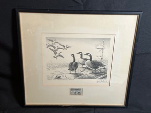 lot 159 image: Framed Vintage Les Kouba Federal Duck Stamp Design Print